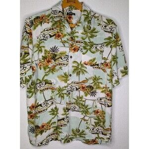 George Hawaiian Cuban Cars Shirt Button Up Men's Size M Medium (623m)